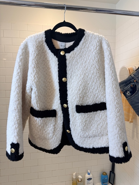 Maeve Jackets & Blazers - Maeve Teddy Jacket Black & White Bouclé Sherpa Lady Jacket Gold Buttons